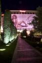 An extremely large 'billboard' for Toni Braxton, painted across hundreds of the windows on the Flamingo Hotel